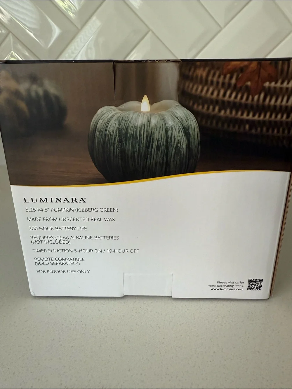 Luminara Pumpkin Flameless Candle Set of 2 Green & Autumn Maple NIB